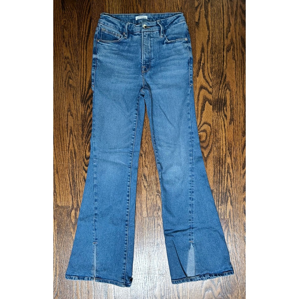 Good American High Rise Split Hem Flare Jeans Blue Size 0/25